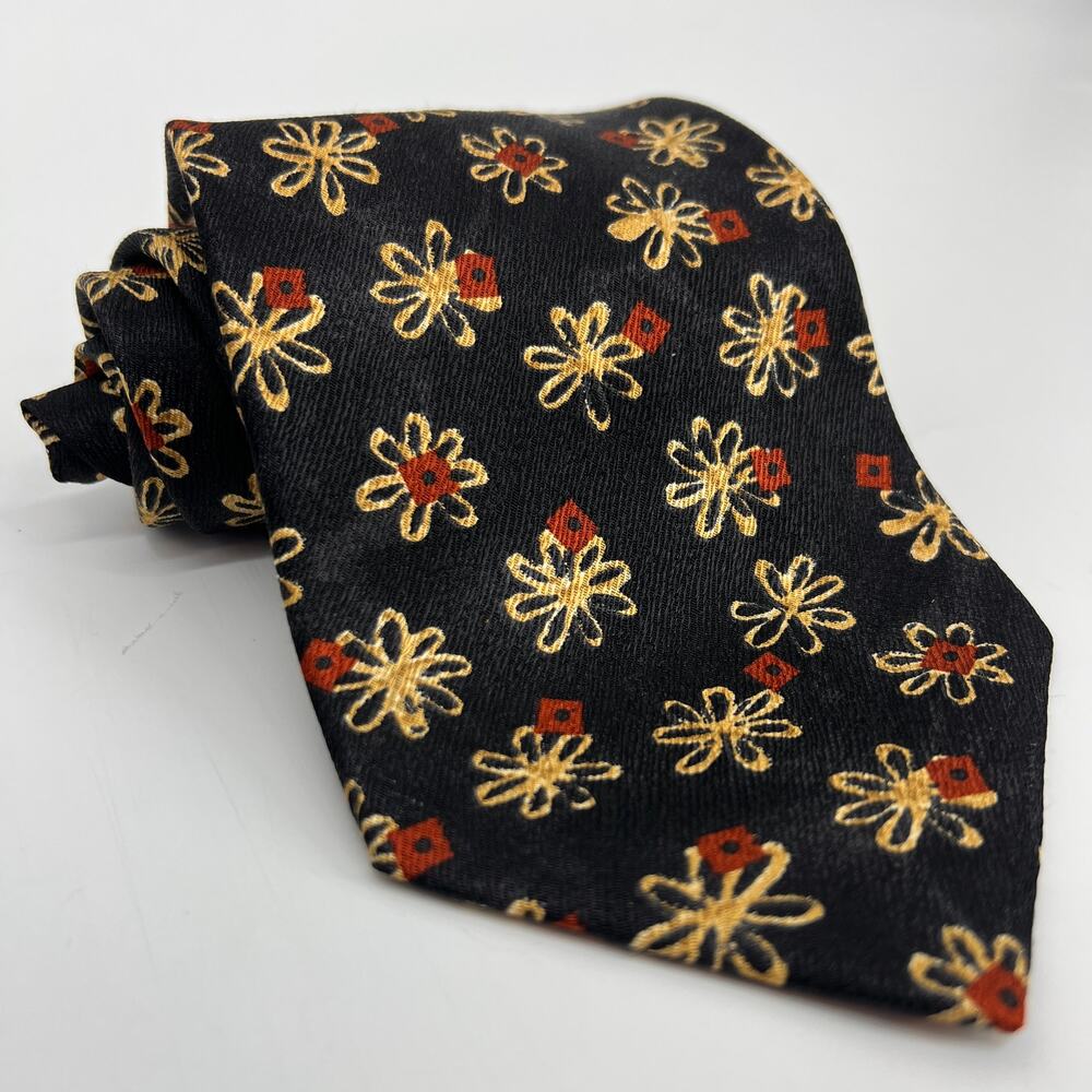 Vintage Fumagalli's for Neiman Marcus Spain 100% Silk Tie Black Floral NWT